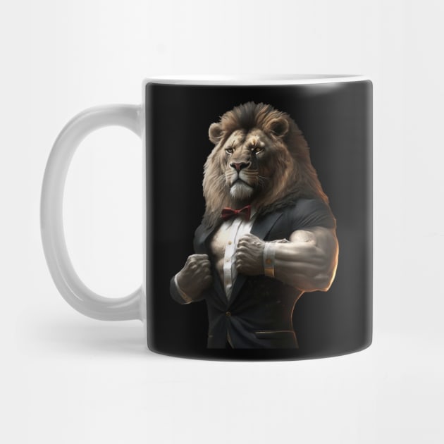 Muscular Lion in Tuxedo Flexing Biceps by TheDesignStore